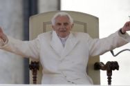 Pope Benedict XVI opens his arms during his final general audience in ...